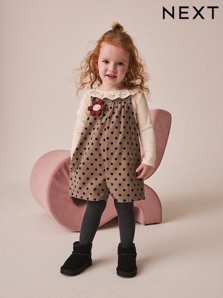 Brown Spot - Cord Dungaree & Tights Set (3mths-7yrs)