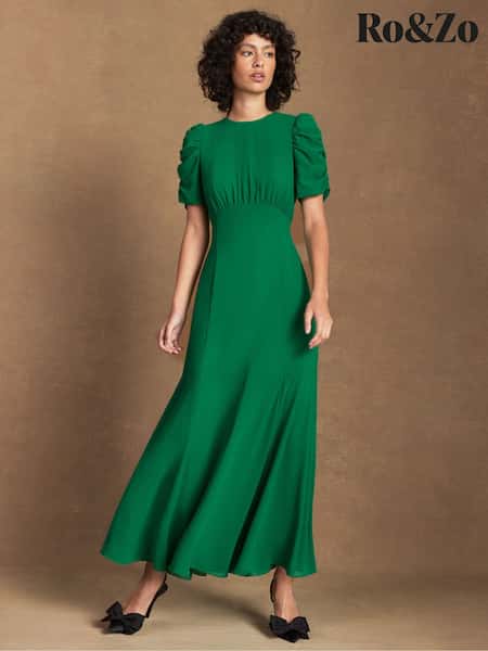 Ro&Zo Green Petite Belle Sheer Skirt Puff Sleeve Dress (G67458) | €236