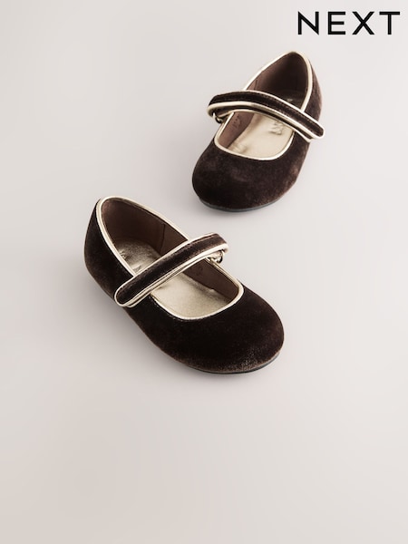 Chocolate Brown Velvet - Mary Jane Touch Fastening Occasion Shoes