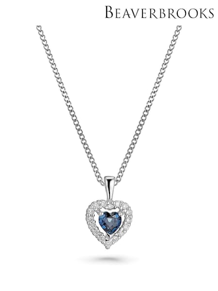 Beaverbrooks 9ct Silver  Plated Diamond Sapphire Heart Pendant (G67557) | €734