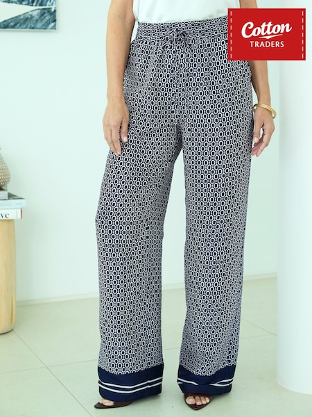 Cotton Traders Blue Print Wide Leg Pull On Trousers (G67639) | €50