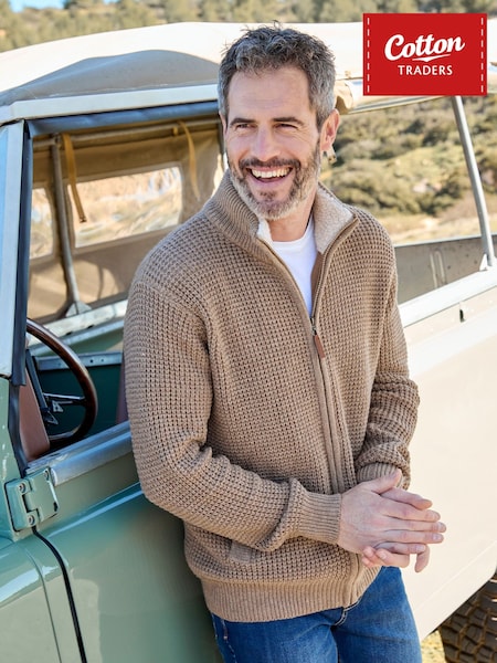 Cotton Traders Nude Sherpa Trim Cardigan (G67664) | €50