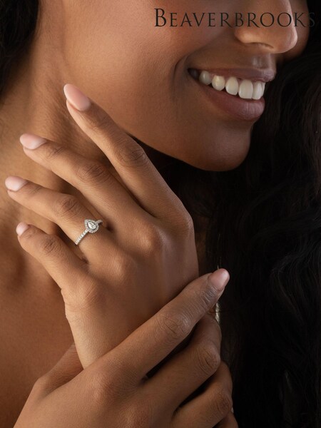 Beaverbrooks 18ct Silver  Diamond Pear Shaped Halo Engagement Ring (G67797) | €2,746