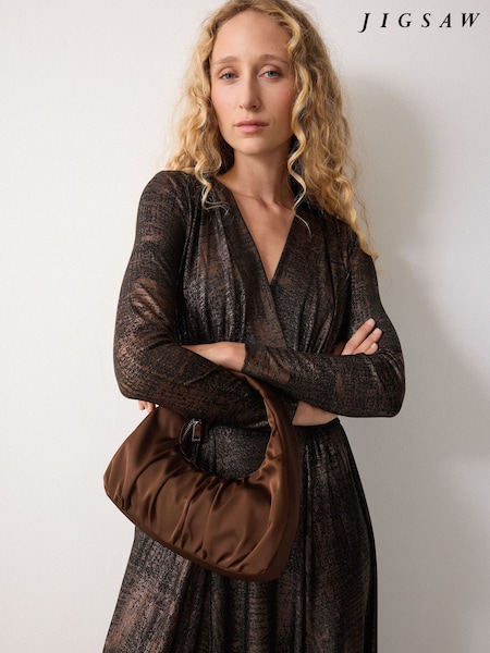Jigsaw Brown Pleated Satin Tay Bag (G67832) | €172.50