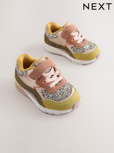 Multi Glitter - Touch Fastening Elastic Lace Bubble Trainers