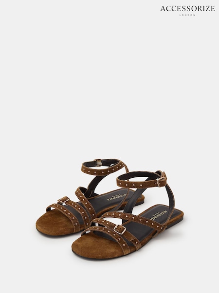 Accessorize Green Stud Suede Strappy Sandals (G67912) | SGD 75