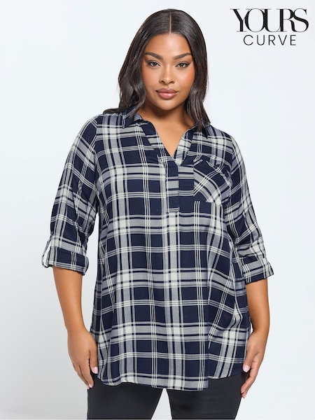 Yours Curve Blue Overhead Check Shirt (G68022) | €41