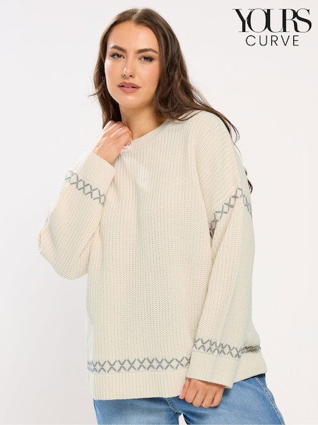 Yours Curve Cream Blanket Stitch Jumper (G68059) | €45