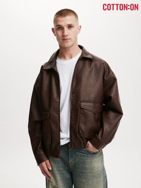 Cotton On Brown Faux Leather Bomber Jacket (G68092) | €89