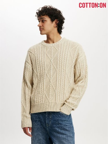 Cotton On Natural Cable Knit Crew Jumper (G68098) | €51