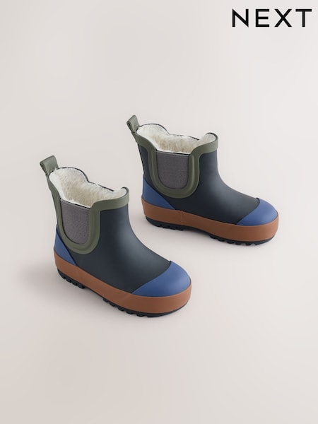 Navy/Khaki - Warm Lined Ankle Wellies