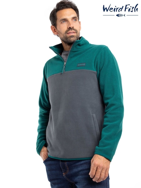 Weird Fish Green Tristan 1/4 Zip Colour Block Micro Fleece (G68241) | €73