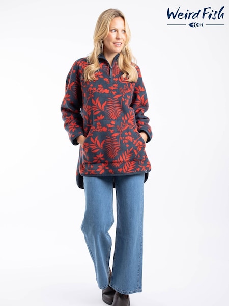 Weird Fish Blue Ester Printed Polar Popover Hoodie (G68242) | €106