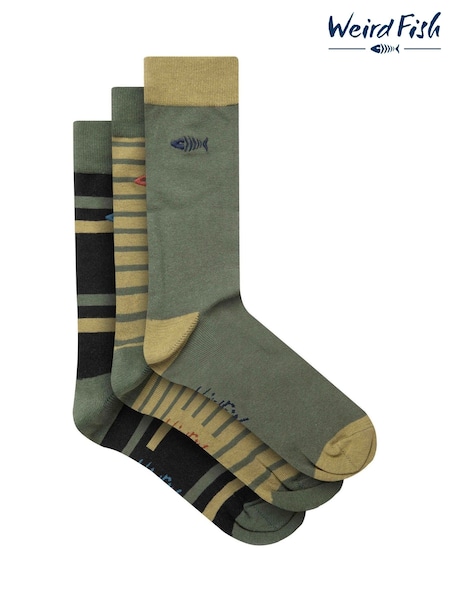Weird Fish Green Wyatt Patterned Socks 3 Pack (G68254) | €33