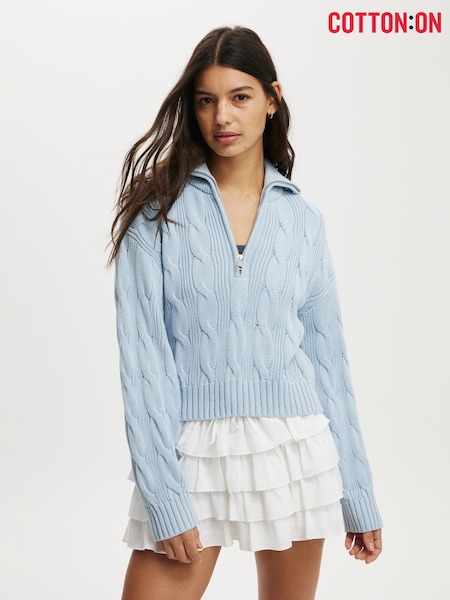Cotton On Blue Cotton Cable Half Zip Sweatshirt (G68259) | €44