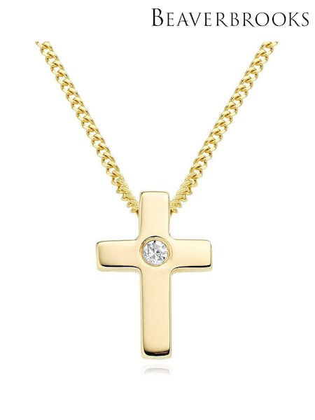 Beaverbrooks Children's 9ct Yellow Gold Diamond Cross Pendant (G68285) | €258