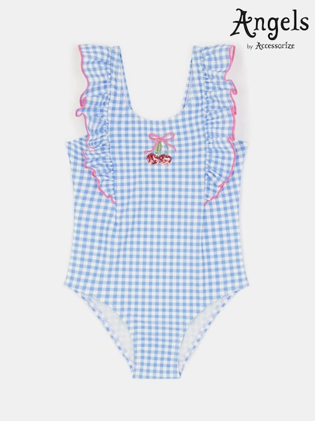 Angels By Accessorize Blue Girls Embellished Cherry Gingham Swimsuit (G68407) | 99 QAR - 109 QAR