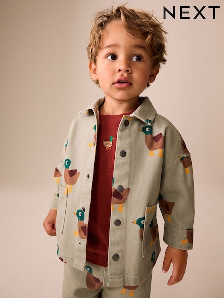 Sage Green All Over Print Duck - Twill Printed Overshirt (3mths-7yrs)