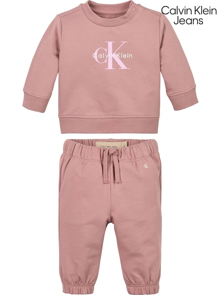 Calvin Klein Jeans Pink Monogram Crew Neck Sweatshirt Set (G68628) | €119