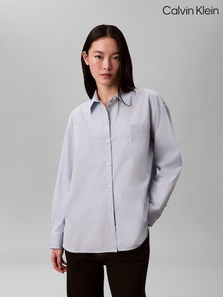 Calvin Klein Blue Poplin Relaxed Button-Down Shirt (G68643) | 442 QAR
