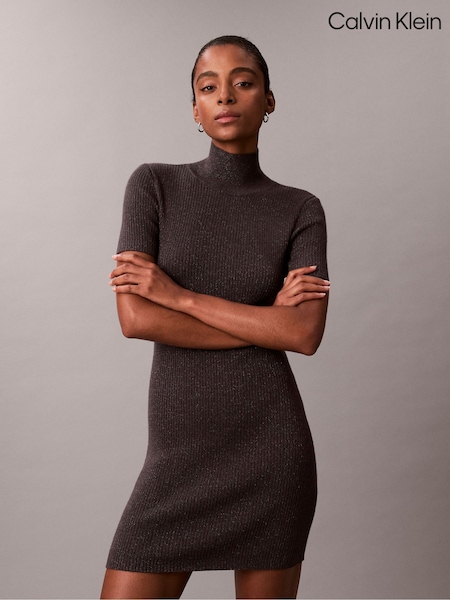 Calvin Klein Grey Wool Blend Mini Turtleneck Dress (G68655) | €199