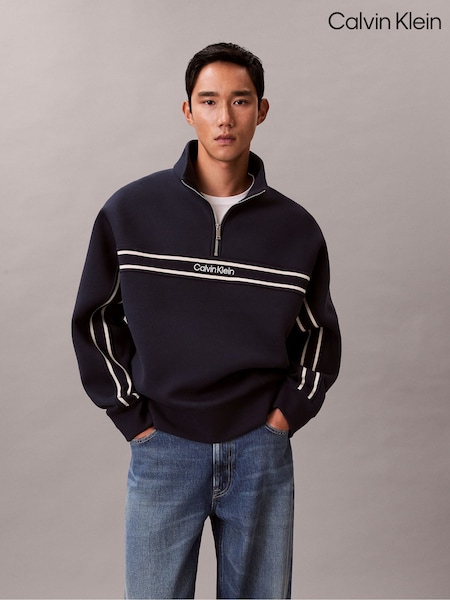 Calvin Klein Blue Spacer Relaxed Quarter Zip Sweatshirt (G68662) | 837 SAR