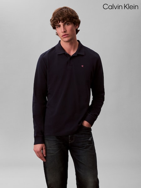 Calvin Klein Blue Long Sleeve Casual Pique Polo Shirt (G68663) | €92