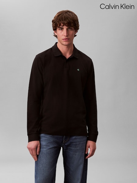 Calvin Klein Black Long Sleeve Casual Pique Polo Shirt (G68666) | €92