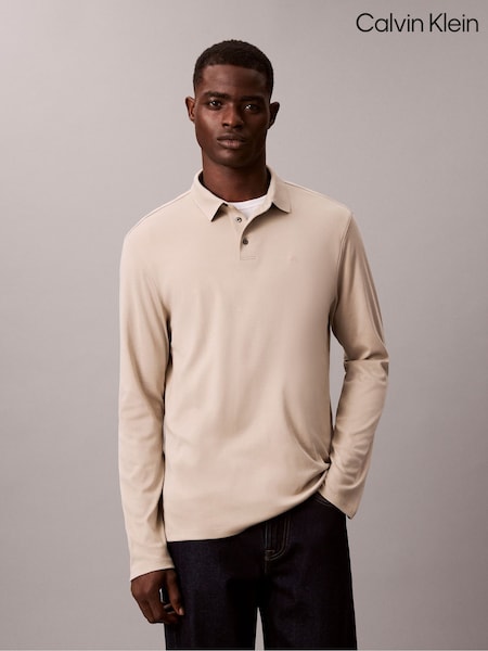 Calvin Klein Natural Supima Cotton Long Sleeve Polo Shirt (G68668) | €113