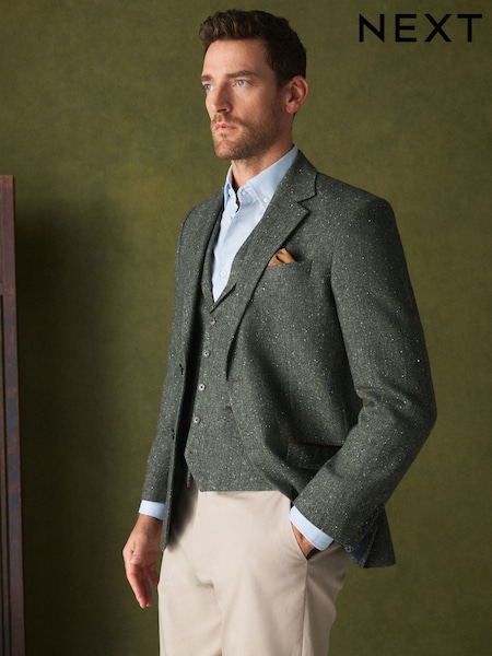Khakigrün - Regular Fit Wool Blend Donegal Textured Blazer