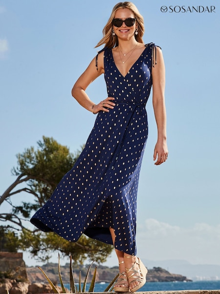 modra - Sosandar Metallic Spot Tie Waist Dress (G68835) | € 91