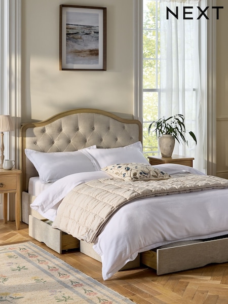 Rose Buttoned Wooden 3 Drawer Storage Bed Frame