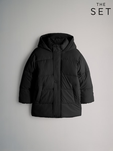 The Set Black Longline Hooded Puffer Coat (G68927) | €40 - €46