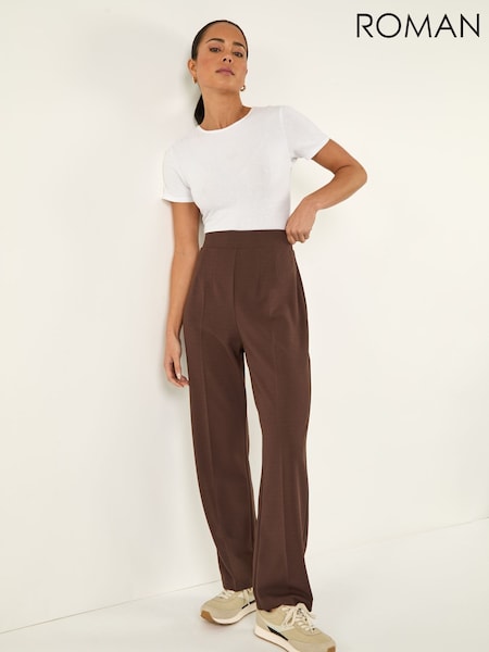 Roman Brown Petite Straight Leg Stretch Trousers (G69137) | 198 QAR