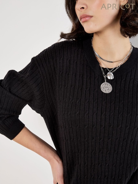 Apricot Black Fine Gauge Cable Batwing Jumper (G69148) | €47