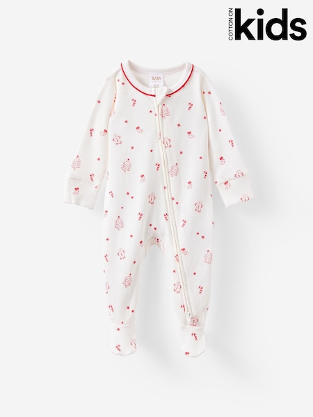 Cotton On White Pointelle Zip Sleepsuit (G69208) | €20