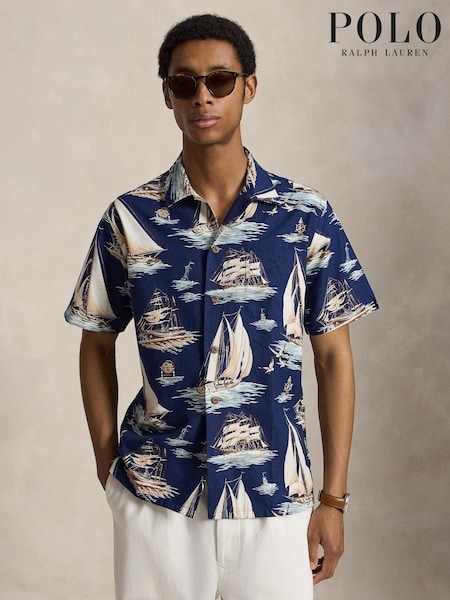Sininen - Regular Polo Ralph Lauren Short Sleeve Graphic Oxford Shirt