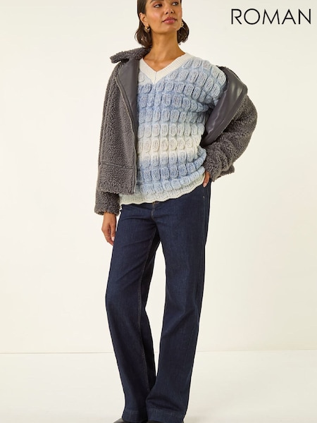 أزرق - Roman Ombre Textured V-Neck Knit Jumper (G69365) | ‏260 ر.ق.