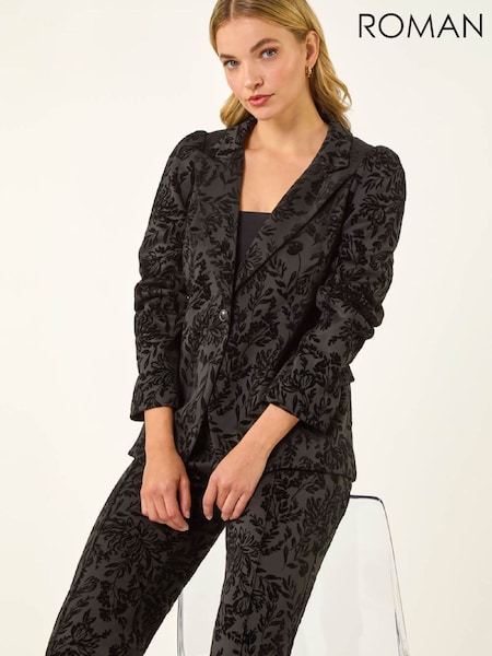Roman Black Flocked Premium Stretch Blazer (G69379) | R$ 1.030