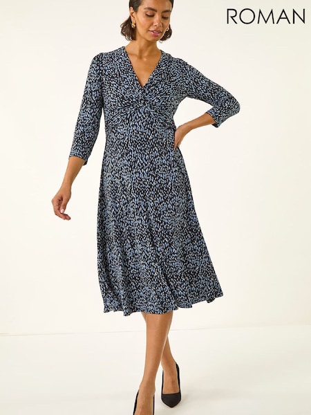 Roman Blue Speckled Twist Front Midi Dress (G69384) | €66