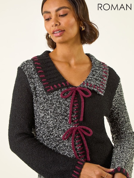 Roman Black Collared Textured Stitch Knit Jumper (G69385) | €60