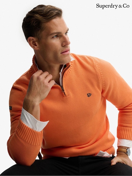 Superdry Orange Cotton Half Zip Knit Jumper (G69611) | €87