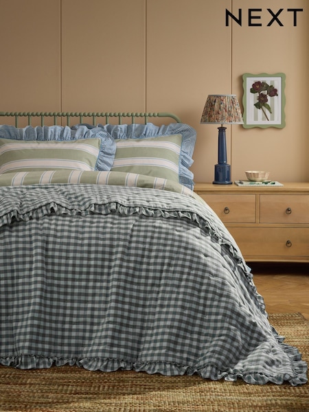Gingham Brushed Ruffle Bedspread