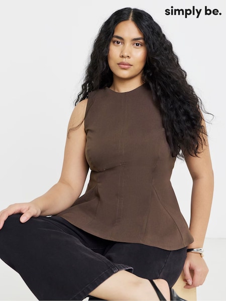 Simply Be Brown Stretch Fit And Flare Top (G69915) | €40