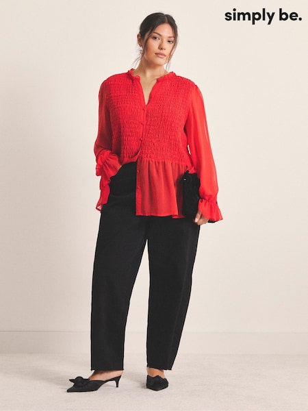 Simply Be Red Shirred Georgette V-Neck Blouse (G69918) | €48
