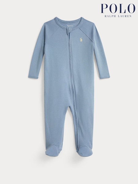 Polo Ralph Lauren Blue Cotton Interlock Footed Coverall Babygrow (G70146) | R$ 545