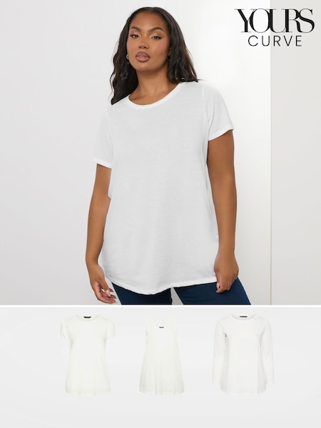 Hvit - Yours Curve Core Combo Long Sleeve Short Sleeve & Vest Tops 3 Pack (G70411) | kr455
