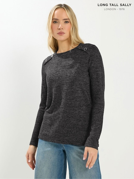 Long Tall Sally Grey Marl Button Detail Top (G70414) | $72