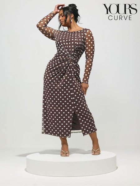 Yours Curve Brown London Side Knot Dress (G70429) | SGD 116