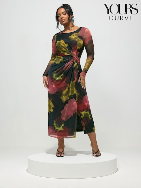 Yours Curve Black London Side Knot Dress (G70432) | AED349